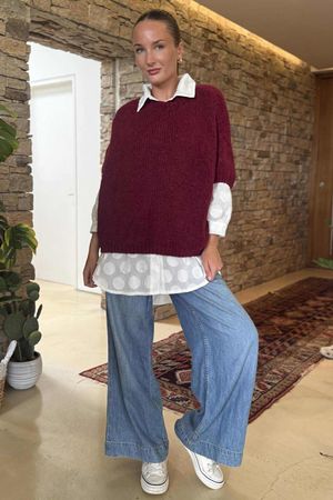 Made in Italy Big Softie Cap Sleeve Knit Top Burgundy - 